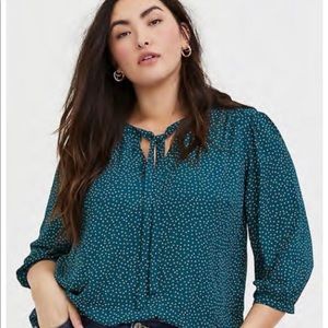 Torrid Dark Teal Dot Georgette Peasant Blouse